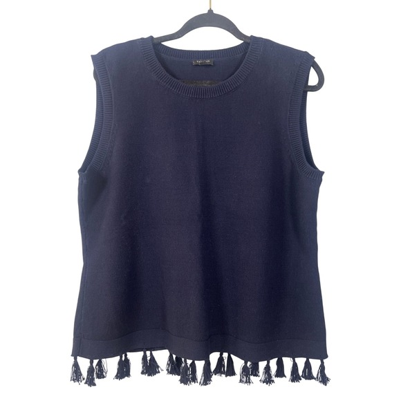 Talbots Tops - Talbots Navy Blue Sweater Vest Women's X-Large Fringe Boho Nautical Preppy Cute